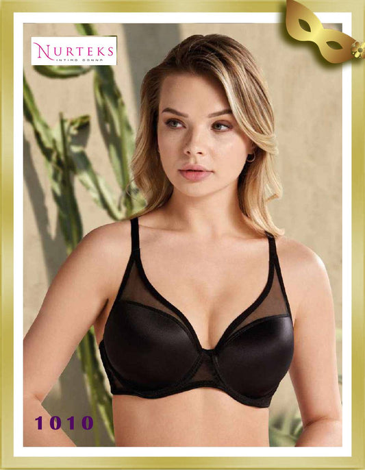 Nurteks Underwear Soft Cup Minimizer Bra with Tulle 1010 Black