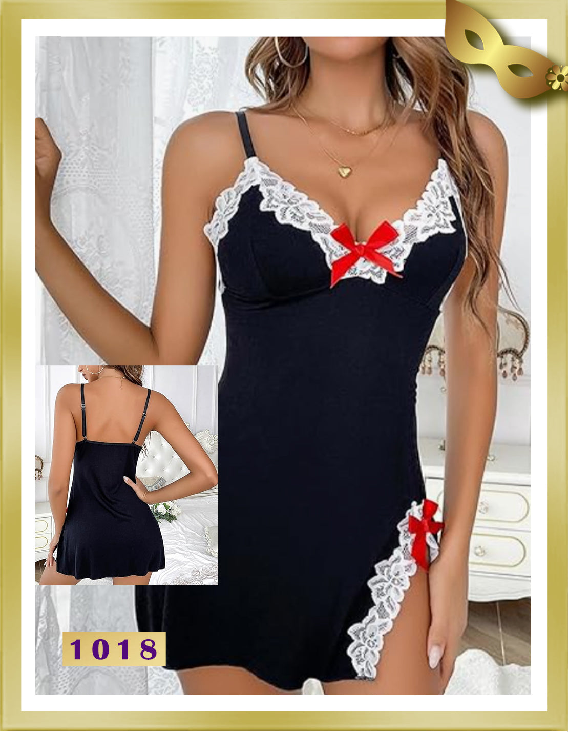 HN Lingerie Nightgown with Lace 1018 Free Size Black