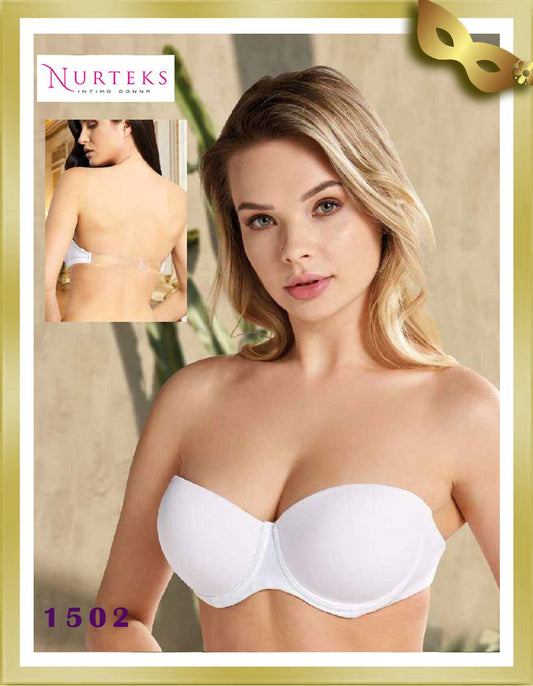 Nurteks Underwear Transparent Back Strapless Bra 1502 B White