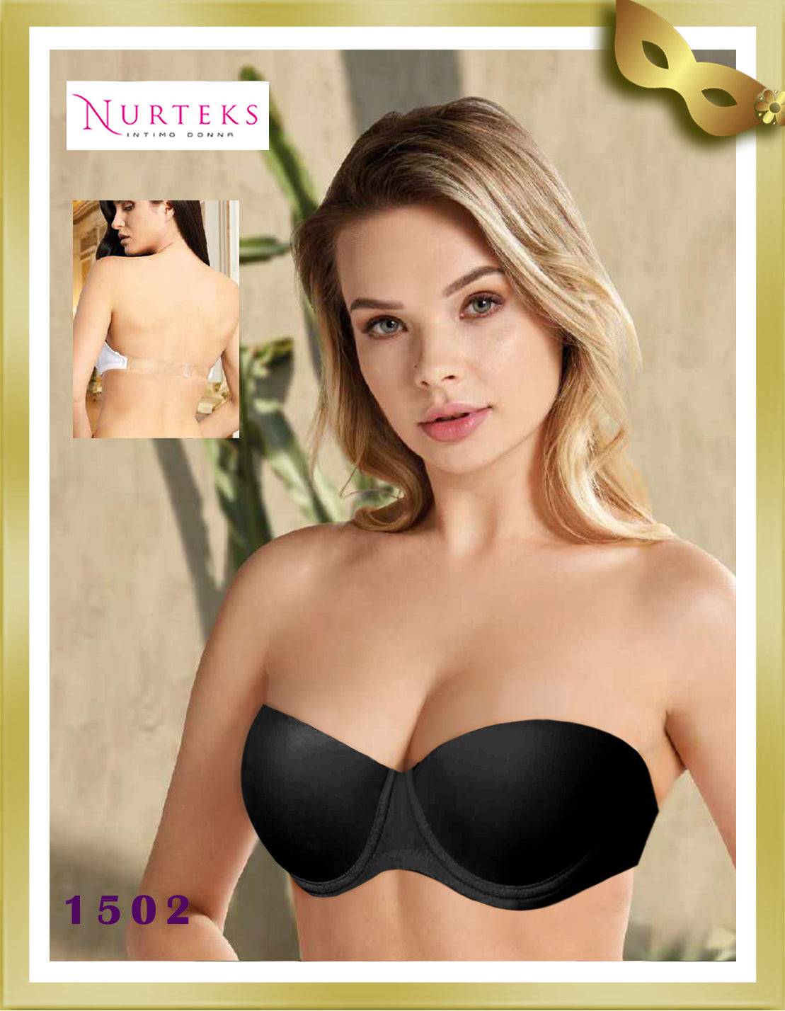Nurteks Underwear Transparent Back Strapless Bra 1502 B Black