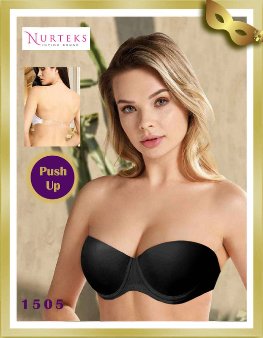 Nurteks Underwear Push up Transparent Back Strapless Bra 1505 B Black