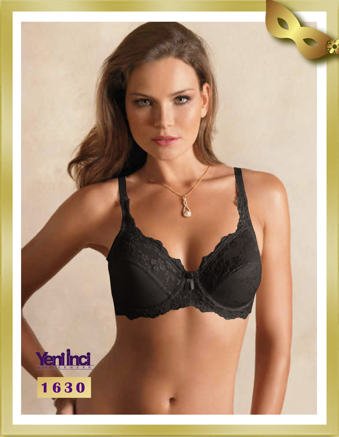 YENİ İNCİ Underwire Lace Minimizer Bra 1630 C Black