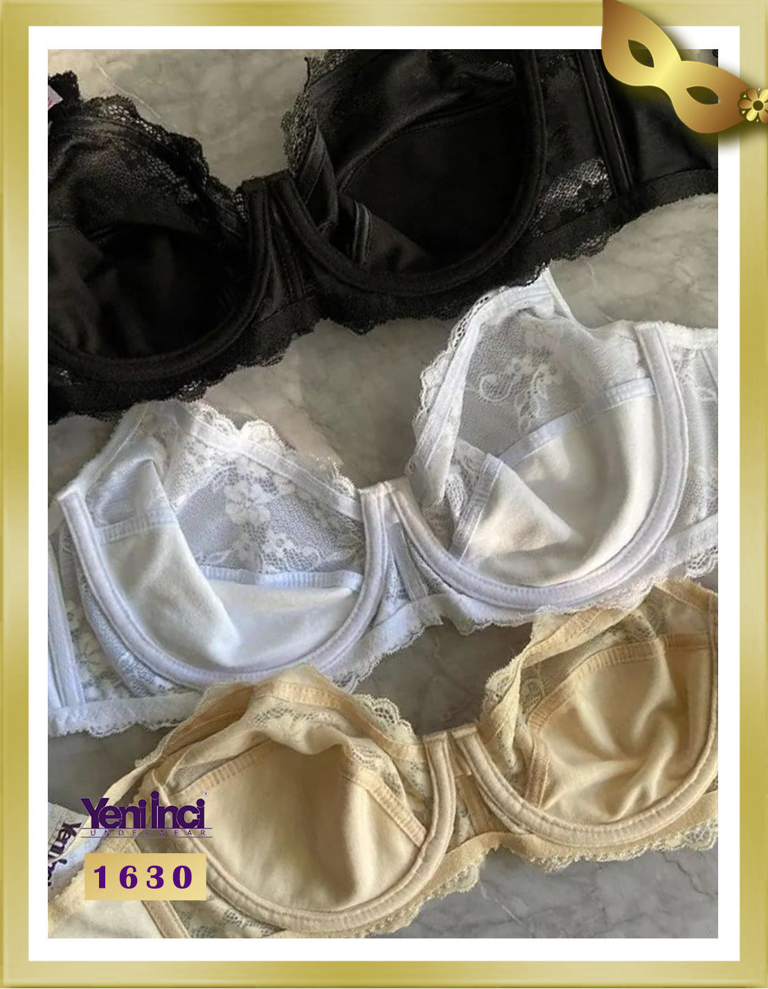 YENİ İNCİ Underwire Lace Minimizer Bra 1630 D Black
