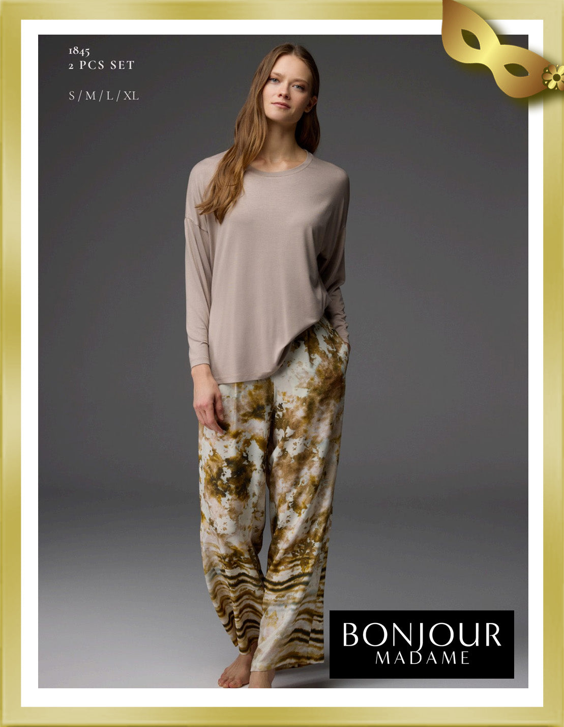 Bonjour Viscose Crew Neck Blouse Patterned Trouser Set 1845