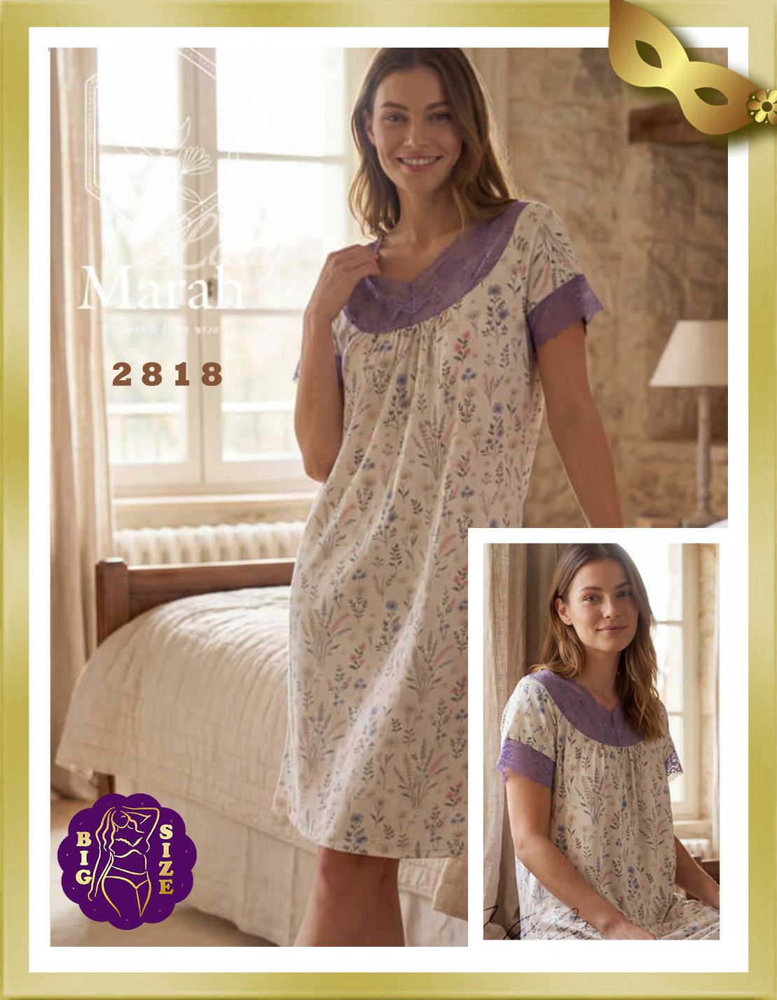Short Sleeves Nightgown with Lace 2818