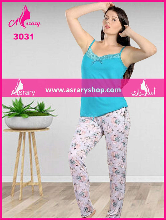 Asrary Shop Long Cotton Pajama 3031 XL Summer Sky