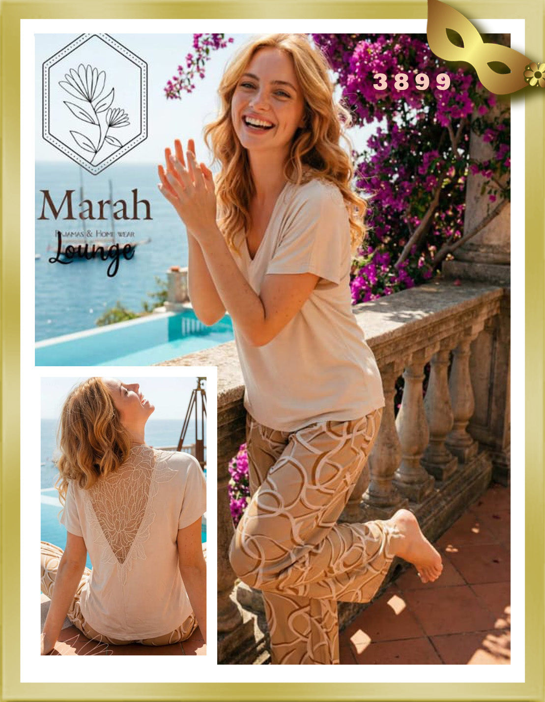 Short Sleeves Pajamas With Lacy Back 3899