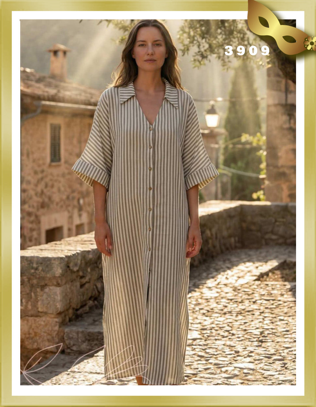 Linen Dress with Buttons 3909