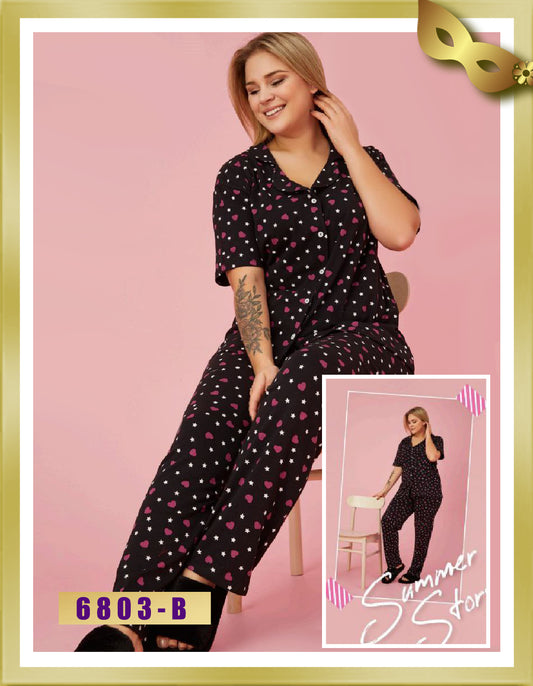 Special Size Long Pajamas with Buttons 6803-1-B