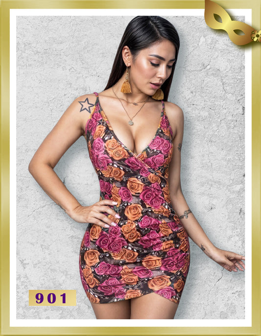 Dots Viscose Floral Print Day Dress 901 Free Size