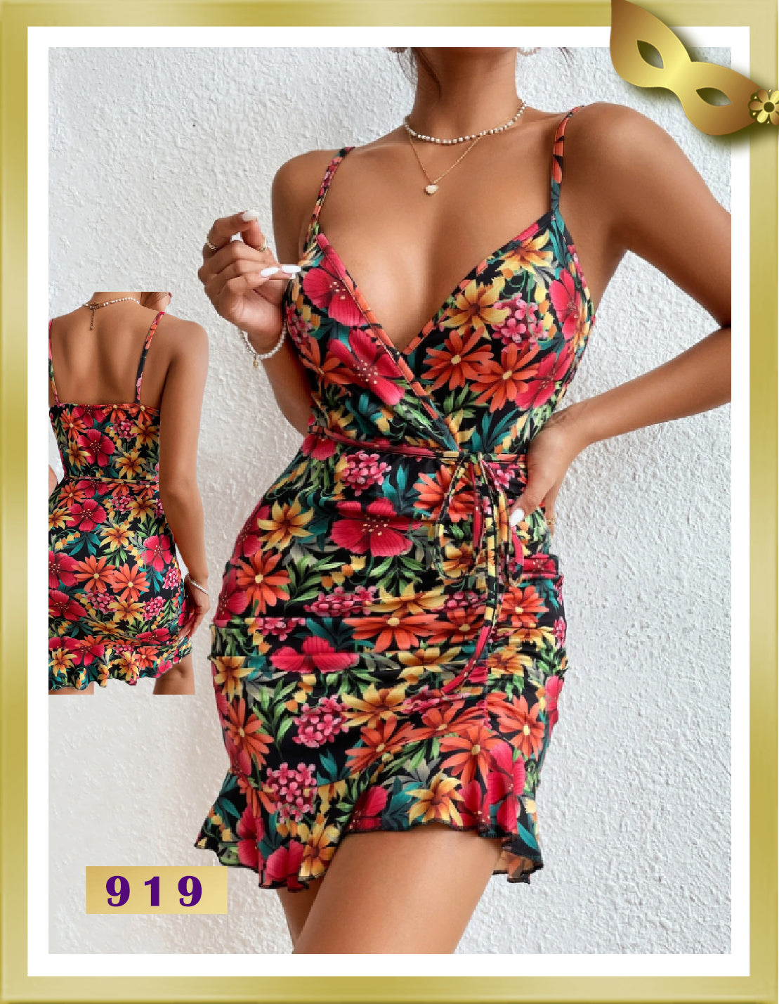 Dots Viscose Floral Print Day Dress 919 Free Size Navy
