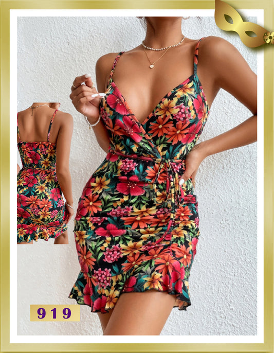 Dots Viscose Floral Print Day Dress 919 Free Size Navy