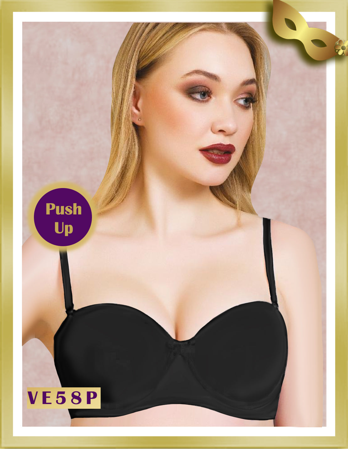 Vienna Push Up Strapless Underwired Bra VE58P Black