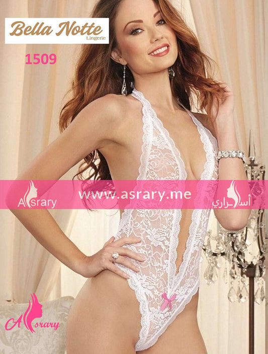 Bella Notte Bridal White Lace Back-Hearted Lingerie Bodysuit 1509 Free White