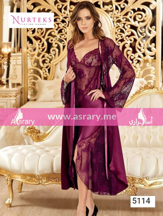 Nurteks Lingerie Satin Lingerie Nightgown with Robe Set 5114