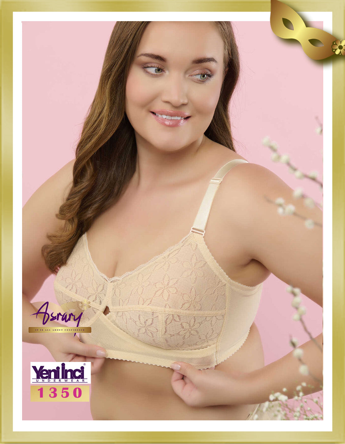 YENİ İNCİ Lace Thick Strap Minimizer Bra 1350 Beige