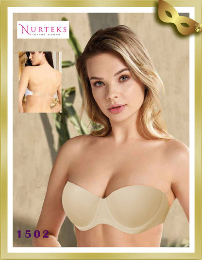 Nurteks Underwear Transparent Back Strapless Bra 1502 Beige B