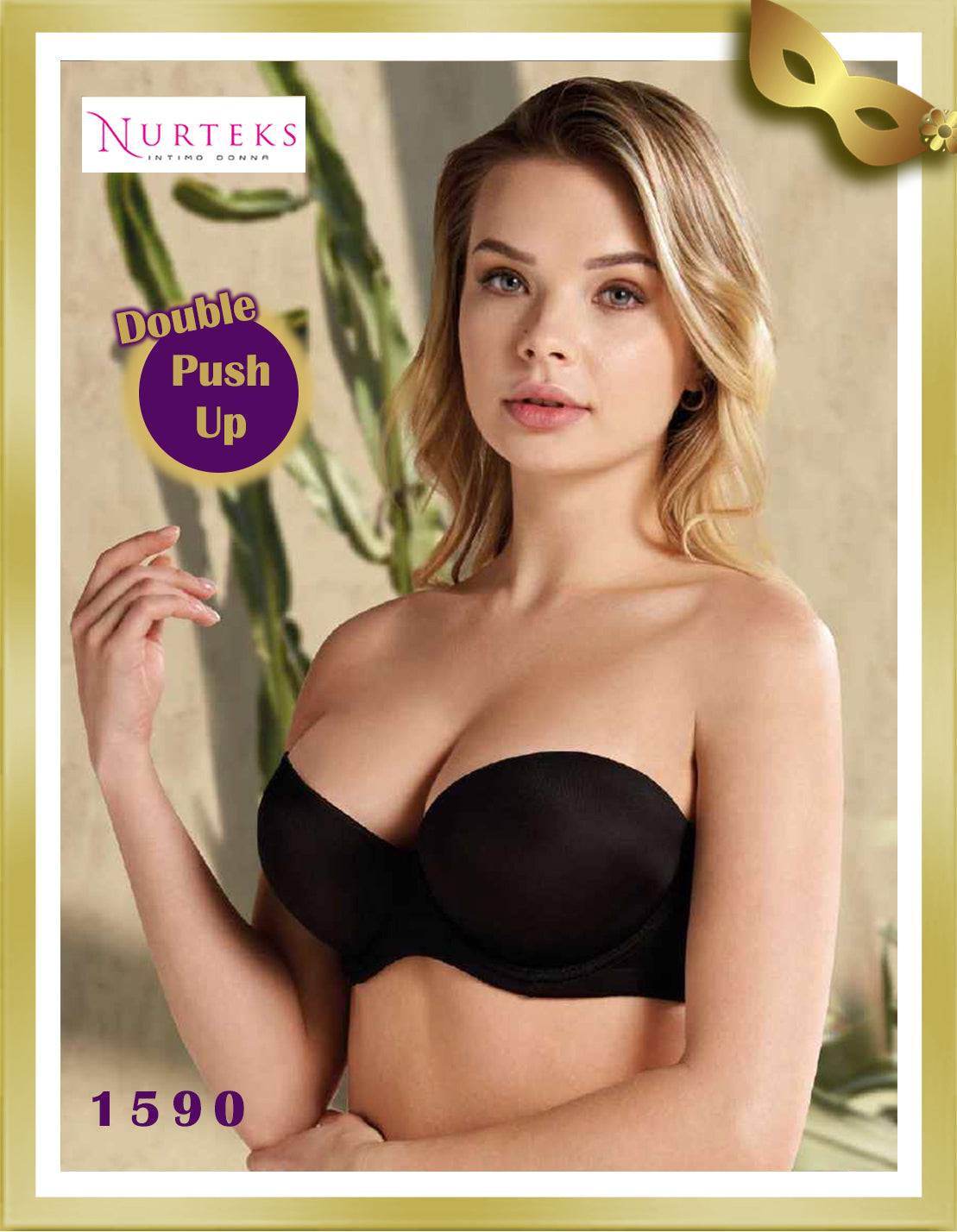 Nurteks Underwear Extra Push Up Strapless Bra 1590 B Black