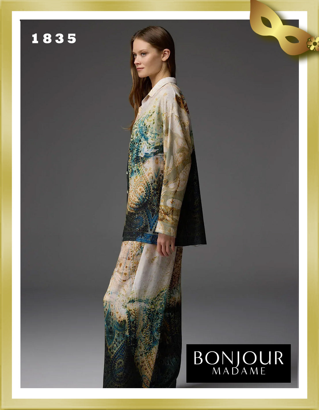 Bonjour Viscose Patterned Shirt Collar Pajama Set 1835
