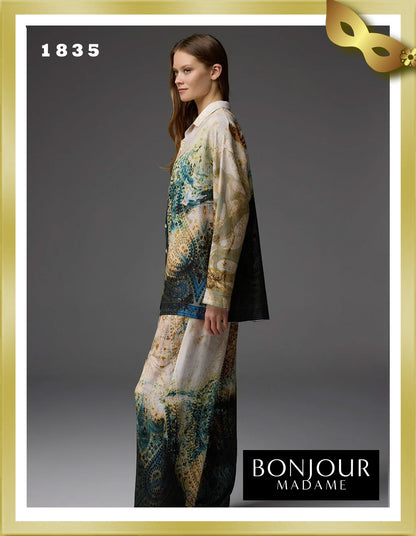 Bonjour Viscose Patterned Shirt Collar Pajama Set 1835