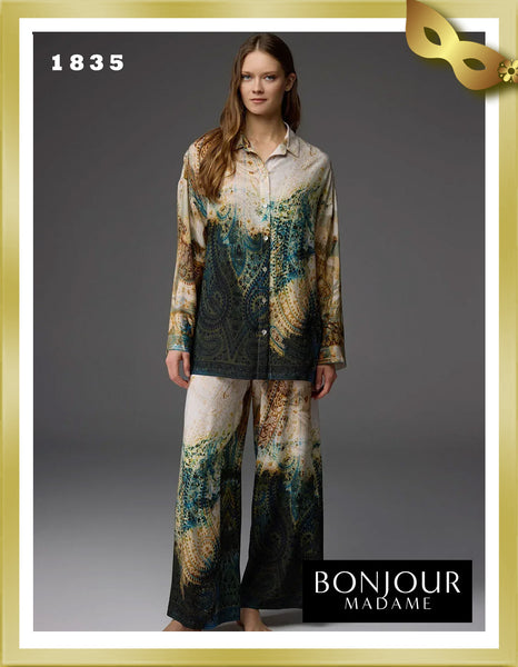 Viscose Patterned Shirt Collar Pajama Set 1835 – Asrary Shop
