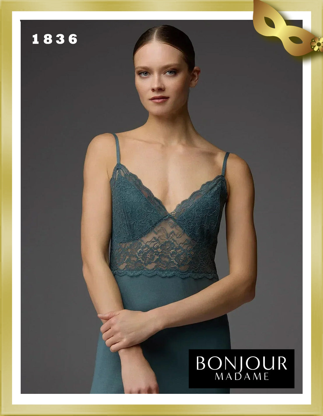 Bonjour Viscose Patterned Robe and Lace-Trimmed Strappy Nightgown Set 1836