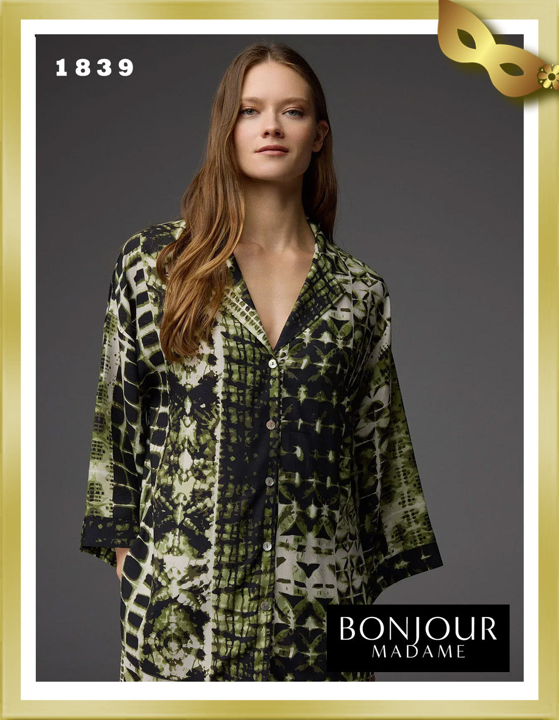 Bonjour Viscose Patterned Shirt Collar Pajama Set 1839
