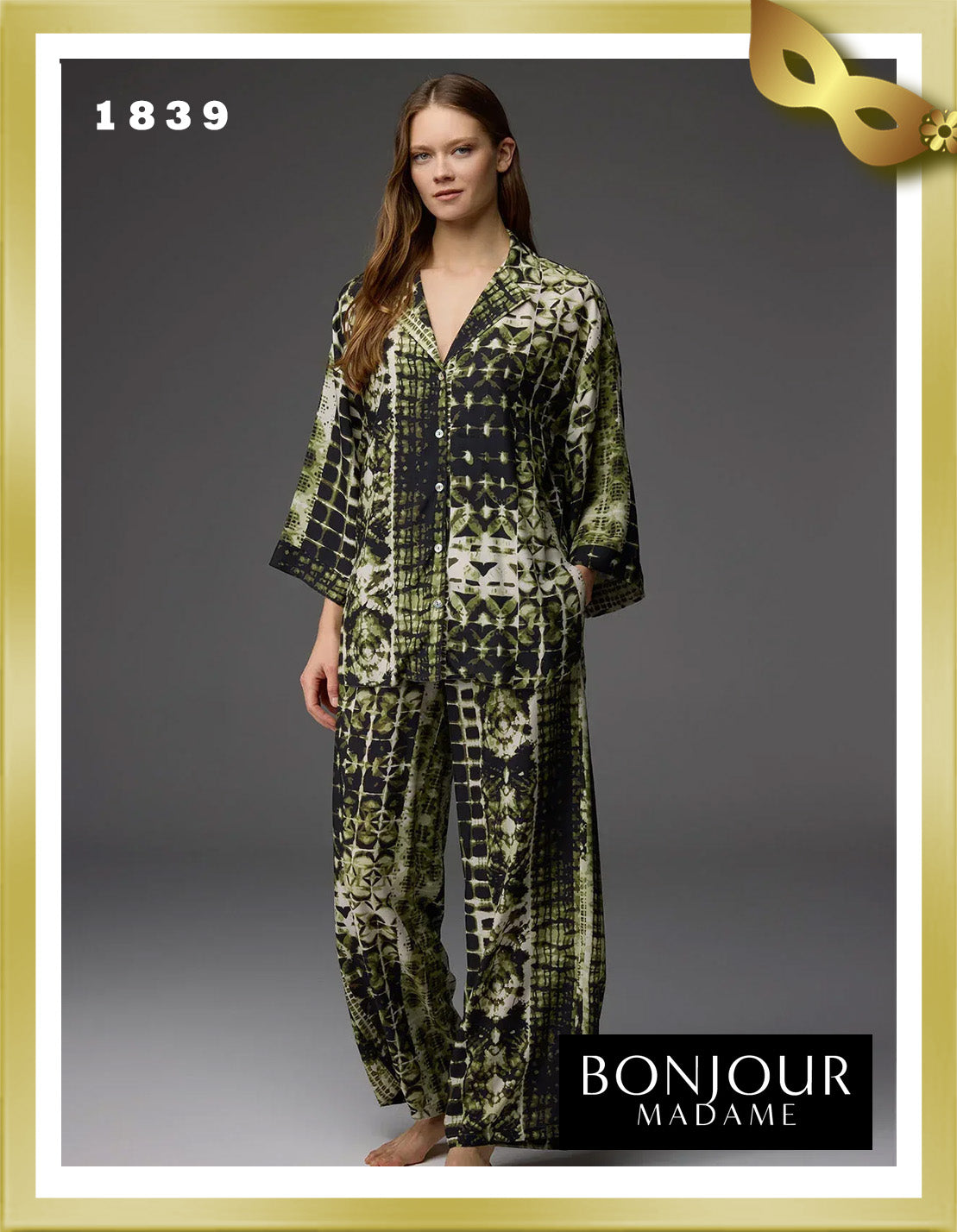 Bonjour Viscose Patterned Shirt Collar Pajama Set 1839