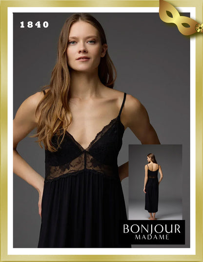 Bonjour Viscose Dressing Gown Lace Strap Nightgown Set 1840