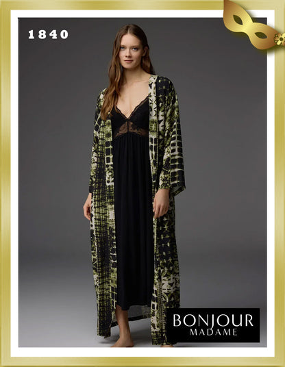 Bonjour Viscose Dressing Gown Lace Strap Nightgown Set 1840