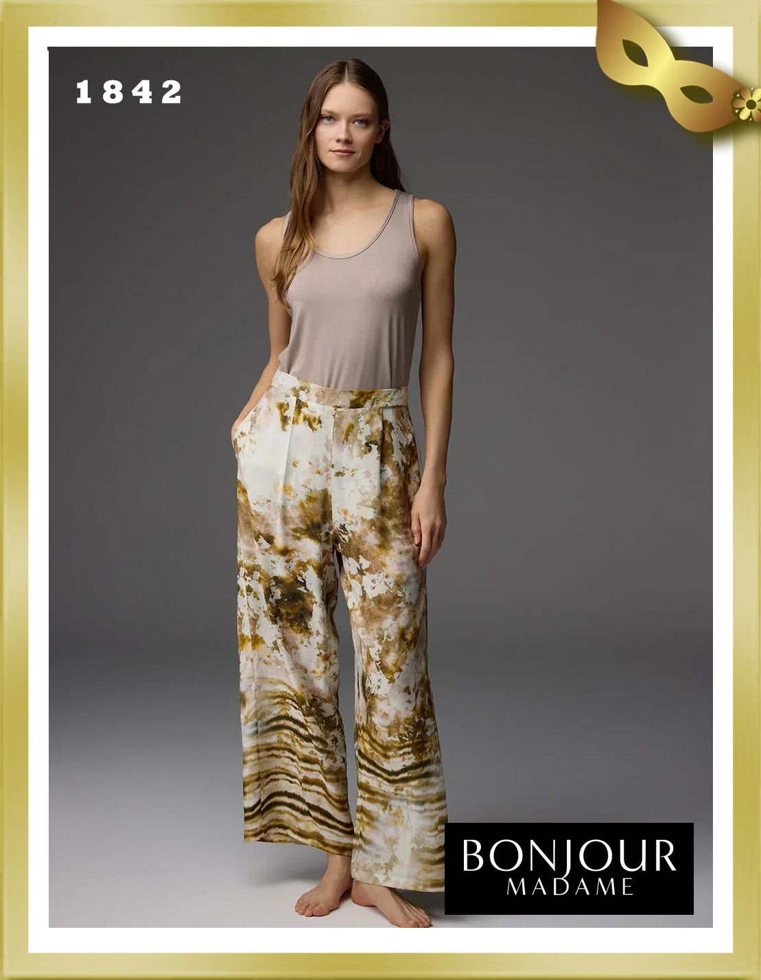 Bonjour Viscose Patterned Dressing Gown, Undershirt and Trousers 3-Piece Set 1842