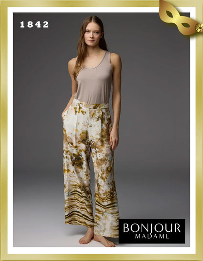 Bonjour Viscose Patterned Dressing Gown, Undershirt and Trousers 3-Piece Set 1842