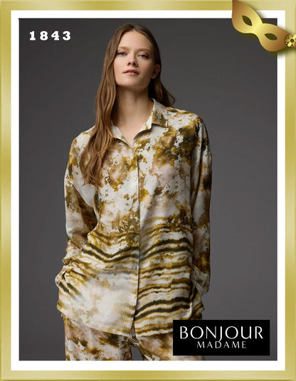 Bonjour Viscose Patterned Shirt Collar Pajama Set 1843