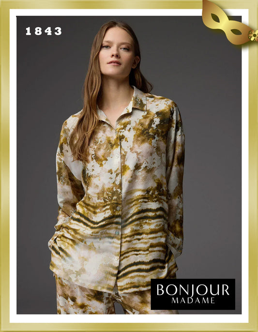 Bonjour Viscose Patterned Shirt Collar Pajama Set 1843