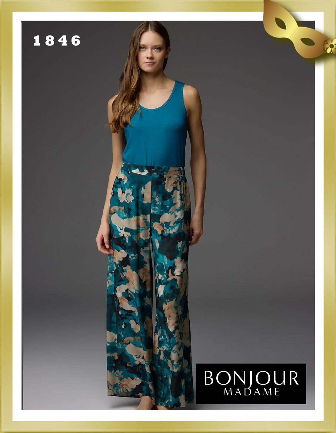 Bonjour Viscose Patterned Dressing Gown, Undershirt and Trousers 3-Piece Set 1846
