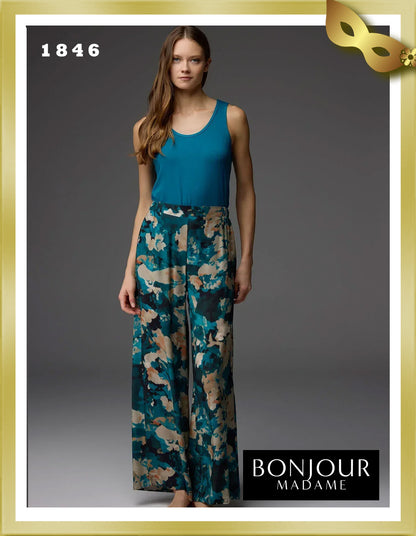 Bonjour Viscose Patterned Dressing Gown, Undershirt and Trousers 3-Piece Set 1846
