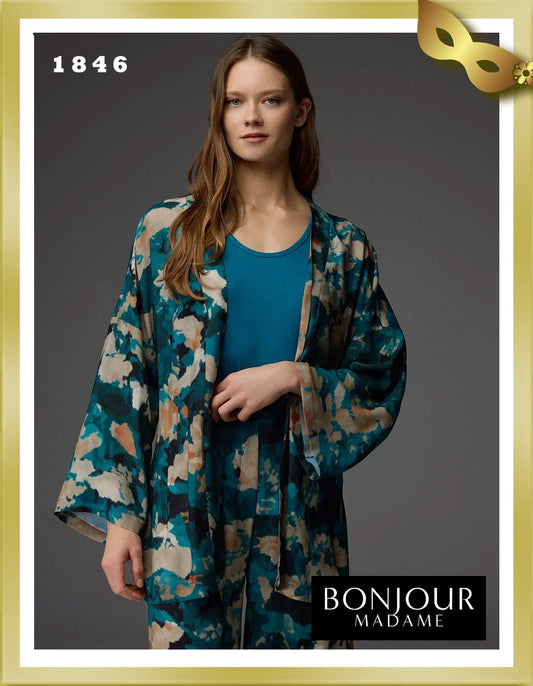 Bonjour Viscose Patterned Dressing Gown, Undershirt and Trousers 3-Piece Set 1846