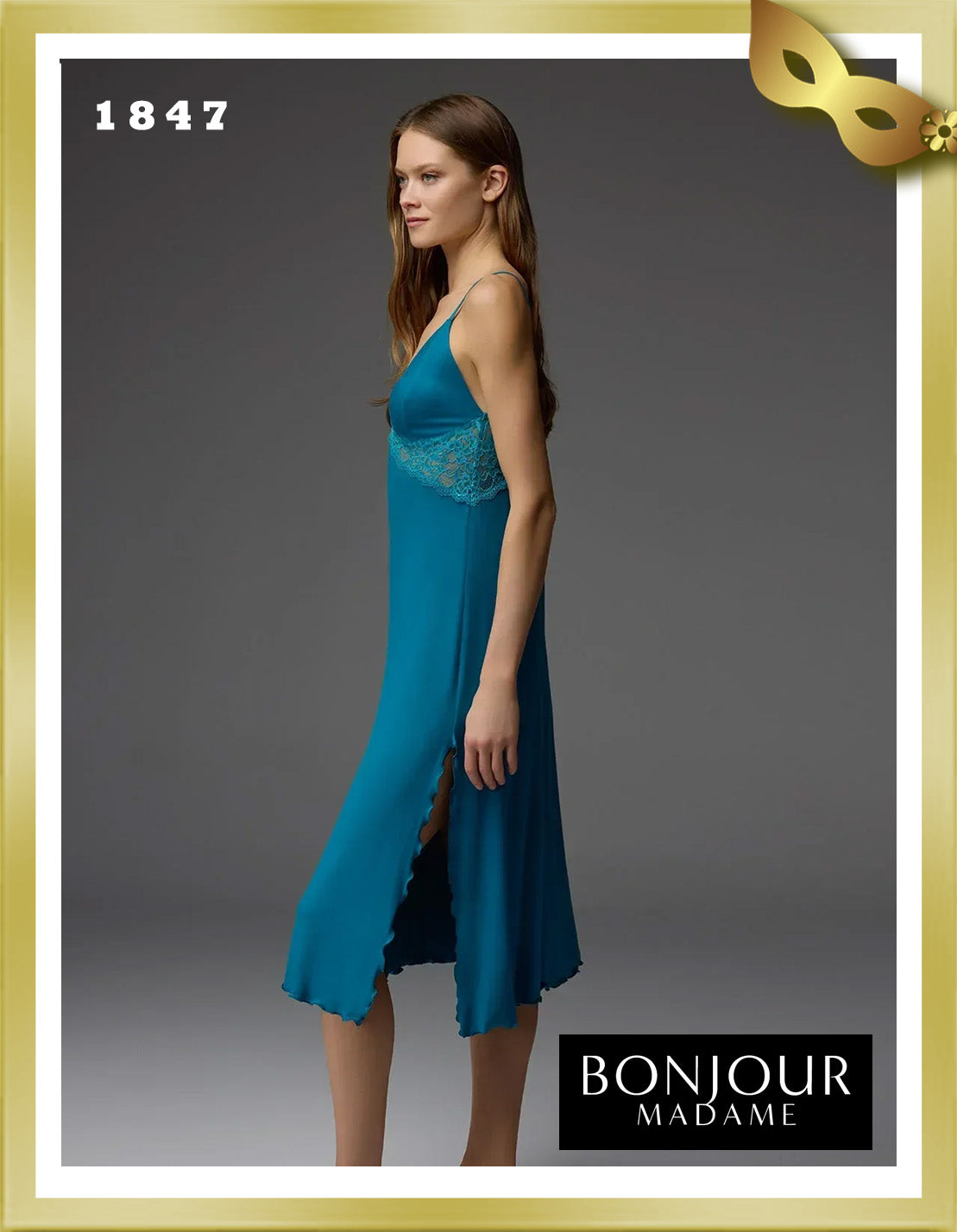 Bonjour Viscose Patterned Dressing Gown Lace Strap Nightgown Set 1847