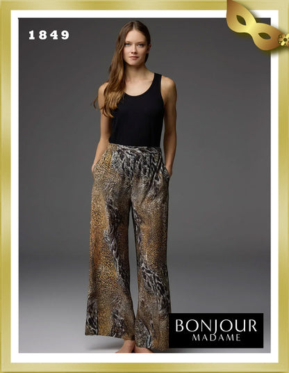 Bonjour Viscose Patterned Dressing Gown, Undershirt and Trousers 3-Piece Set 1849
