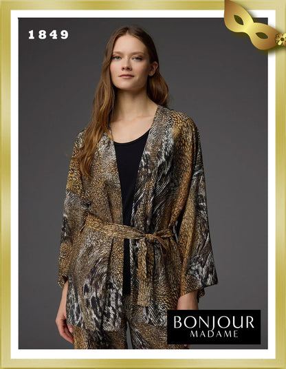 Bonjour Viscose Patterned Dressing Gown, Undershirt and Trousers 3-Piece Set 1849