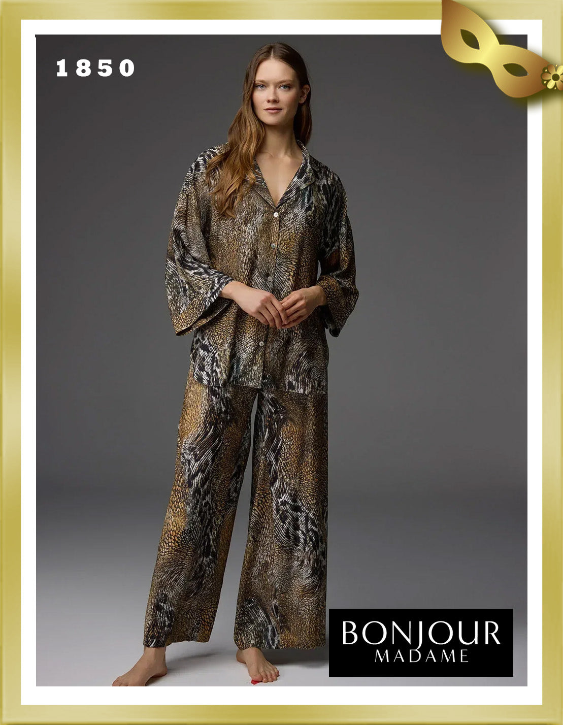Bonjour Viscose Patterned Shirt Collar Pajama Set 1850