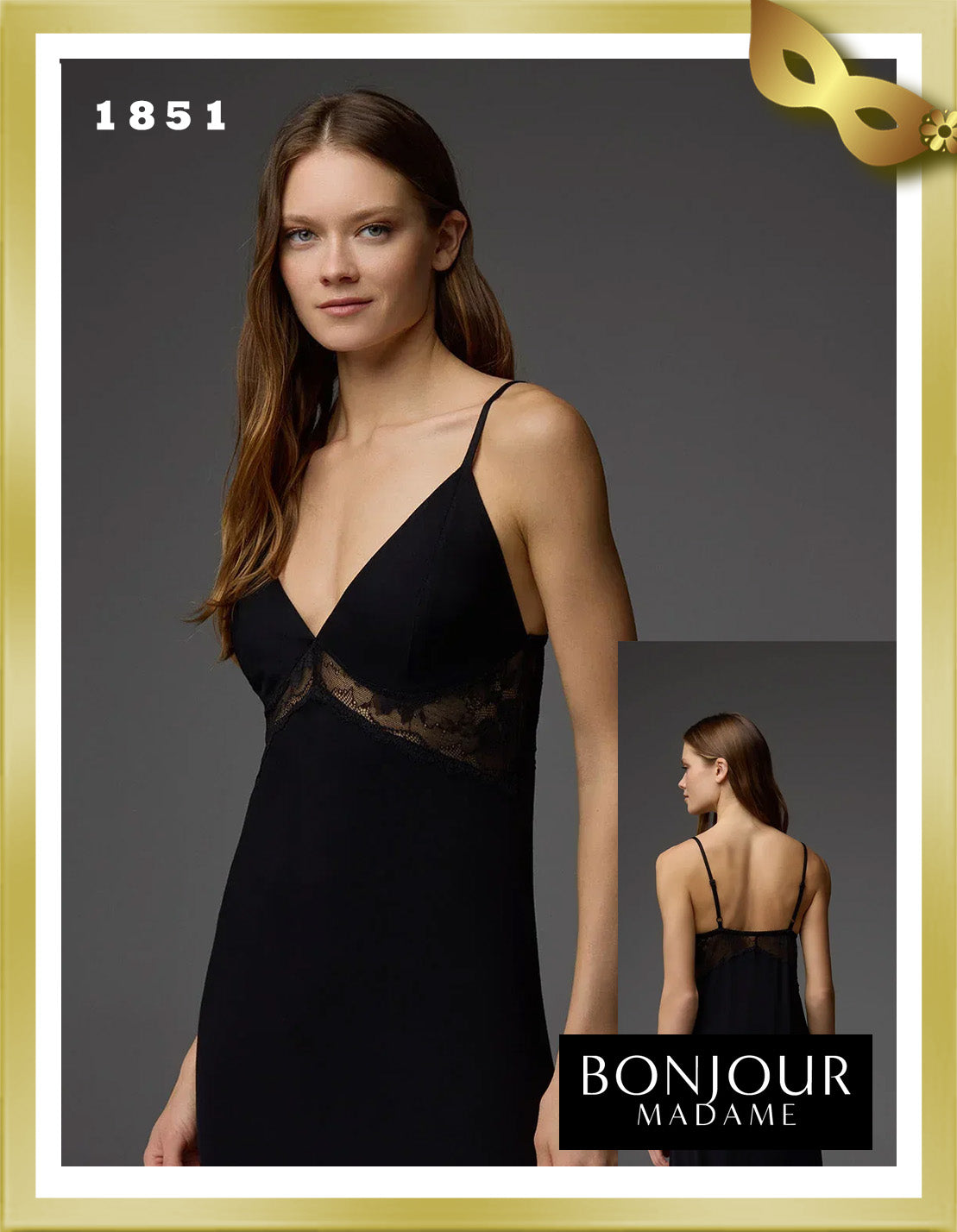 Bonjour Viscose Patterned Robe Laced Strap Nightgown Set 1851
