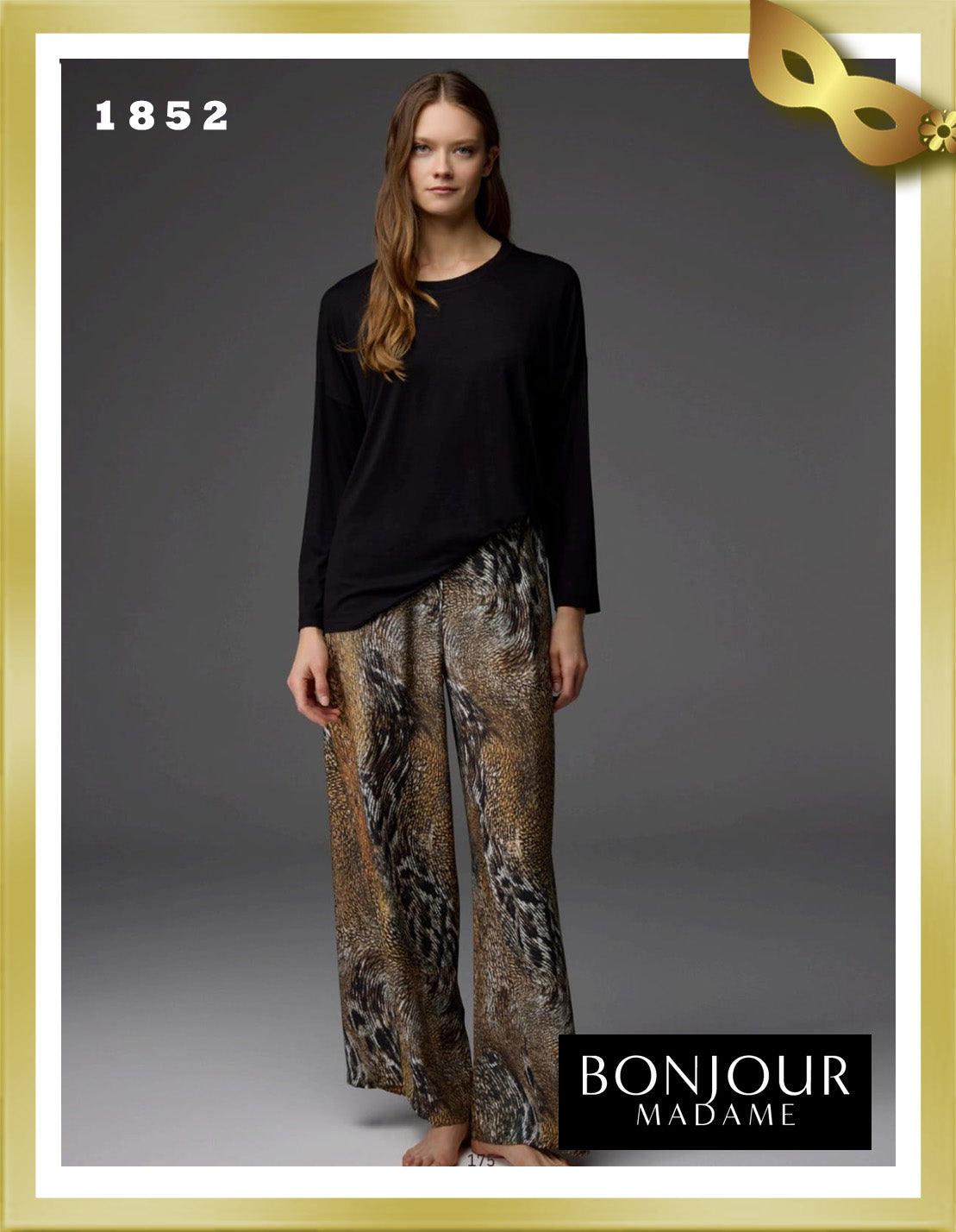 Bonjour Viscose Patterned Trousers Crew Neck Blouse 1852