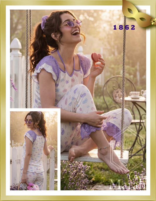 Marah Candy Long Summer Pajama with Lace 1862