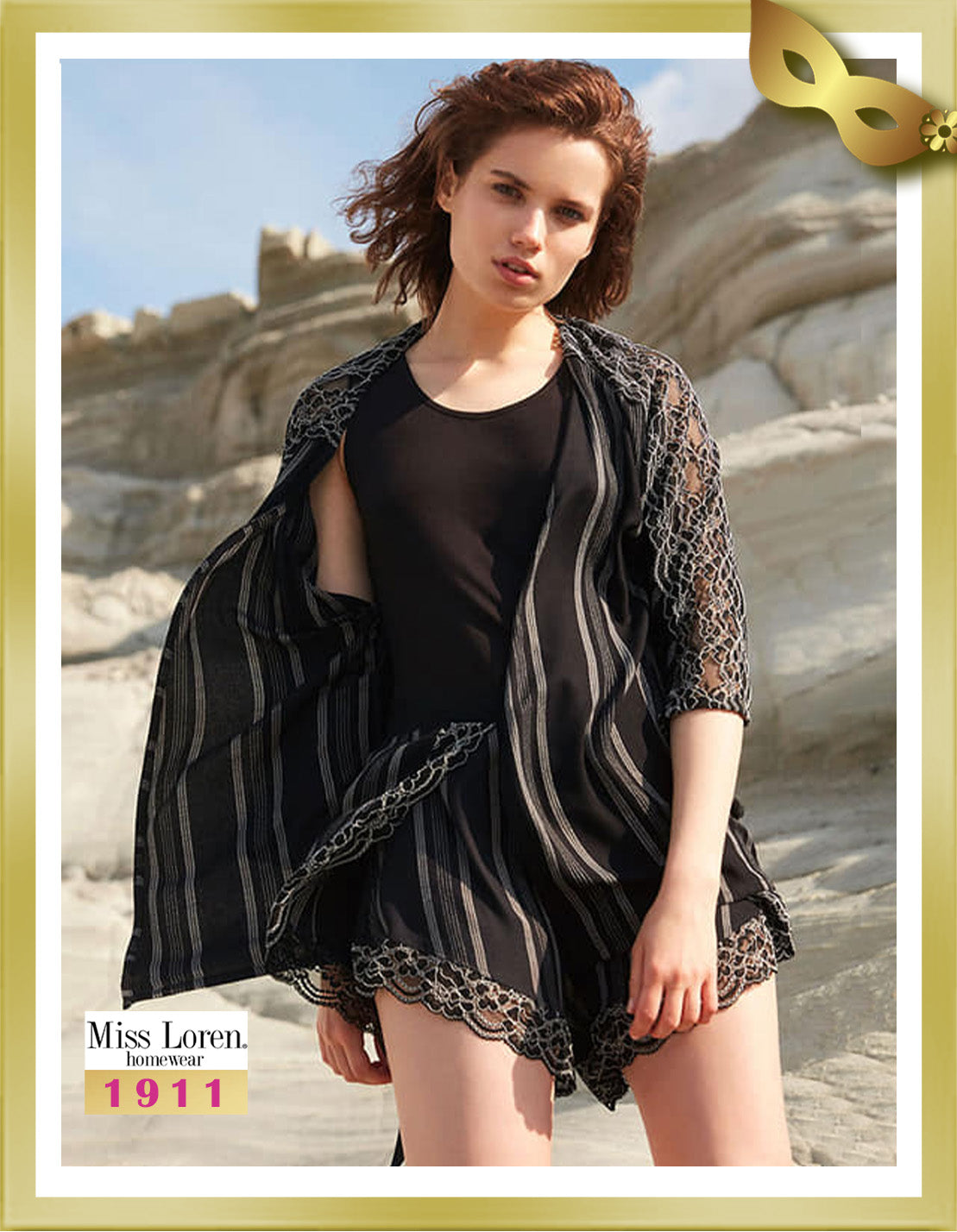 Miss Loren Short Lace Detailed Pajamas with Robe Set (3 Pcs) 1911