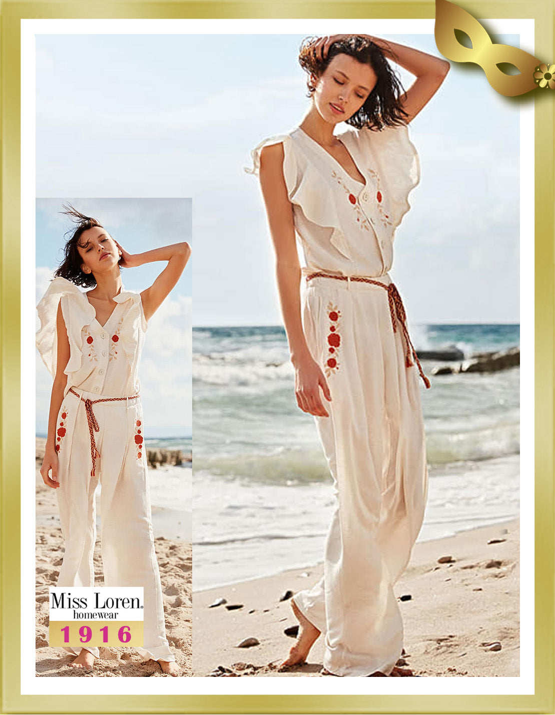 Miss Loren Sleeveless Top and Long Pants Set 1916