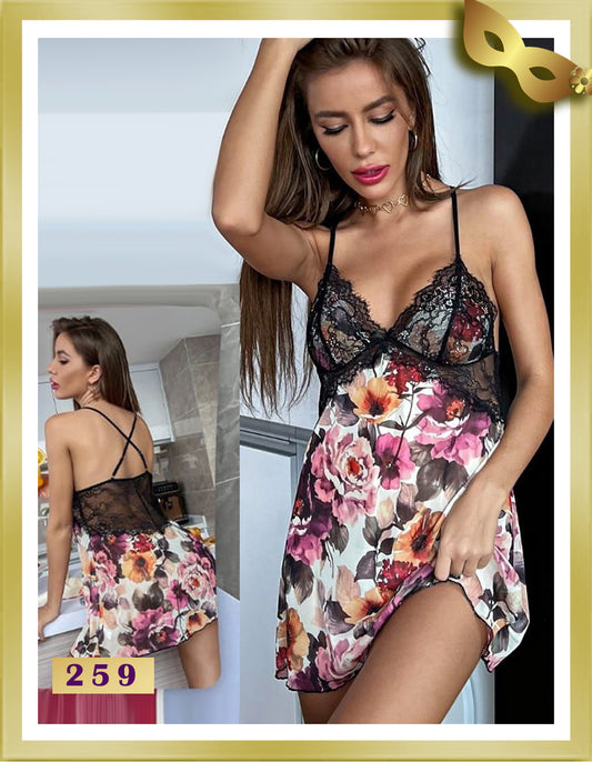 Riva Floral Viscose & Lace Babydoll 259 Free Size