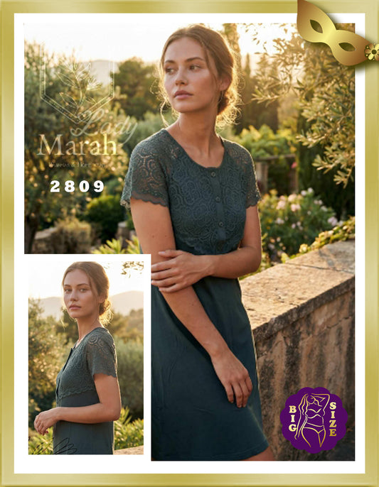 Short Sleeves Nightgown with Lace 2809