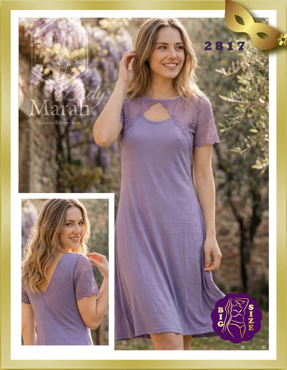 Short Sleeves Nightgown with Lace 2817