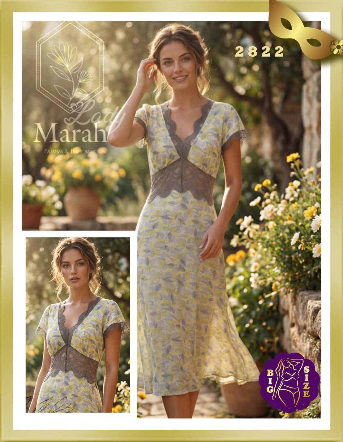 Short Sleeves Nightgown with Lace 2822